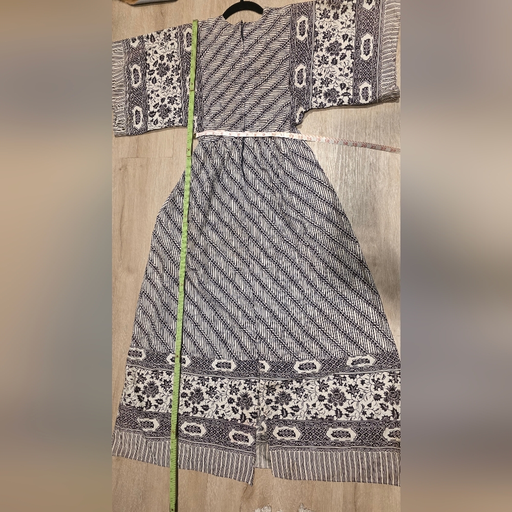 Vintage 70s Cotton Block Print Dress With Pockets